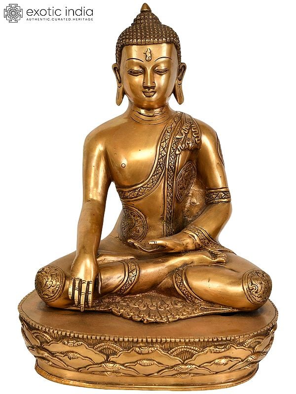 15" Tibetan Buddhist Deity Lord Buddha in Mara-Vijay Mudra In Brass | Handmade | Made In India