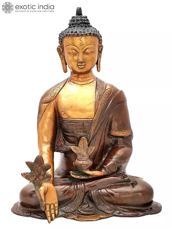 13" Medicine Buddha Brass Statue | Tibetan Buddhist Deity Idol