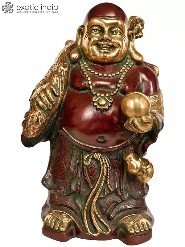 17" Big Statue of Laughing Buddha in Brass | Handmade | Made In India