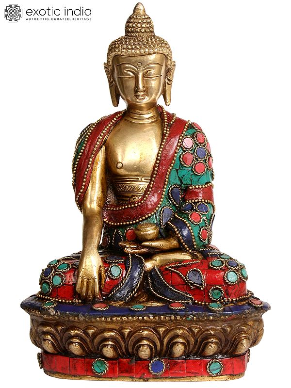 8" Tibetan Buddhist Deity Buddha in Bhumisparsha Mudra In Brass | Handmade | Made In India