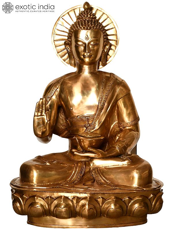 34" Tibetan Buddhist Deity Large Size Preaching Buddha In Brass | Handmade | Made In India