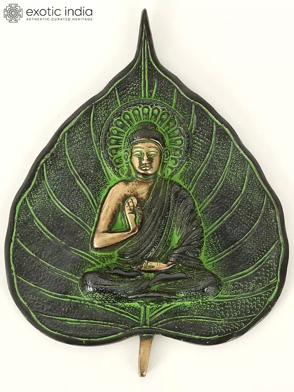 8" Pipal Leaf Buddha Wall Hanging - Tibetan Buddhist In Brass | Handmade | Made In India