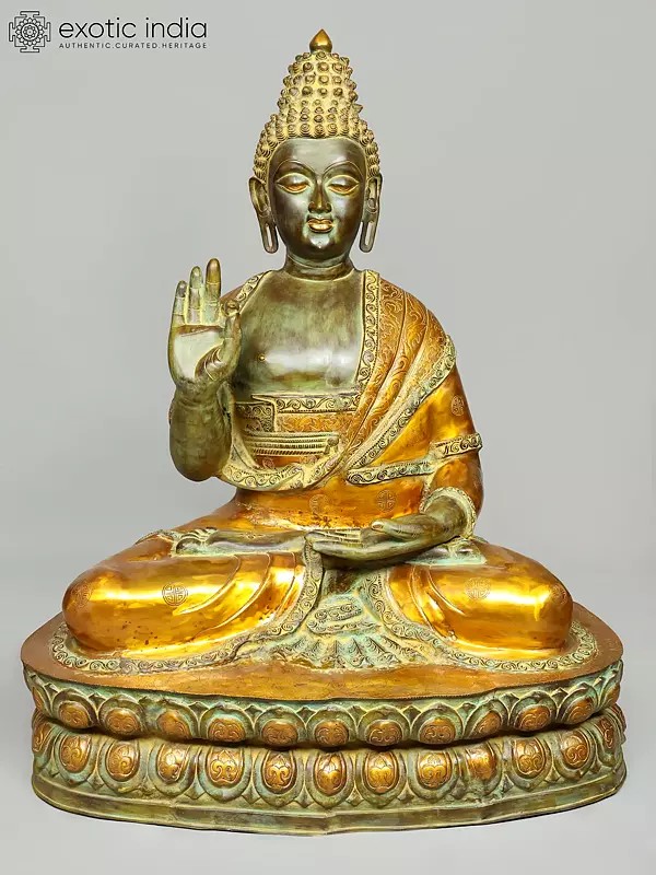 60" Large Svarnima Buddha Brass Sculpture | Handmade | Made in India