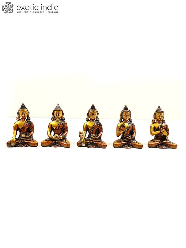 3" Set of Five Brass Dhyani Buddhas (Tibetan Buddhist Deities) | Handmade