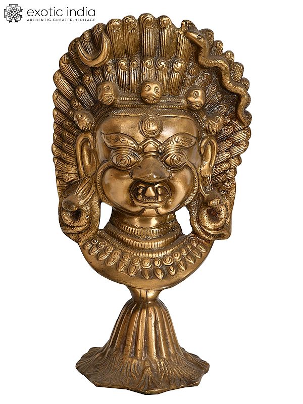 10" Mahakala Mask on Stand In Brass | Handmade | Made In India