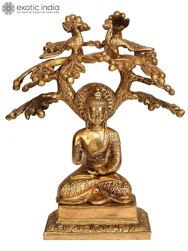 9" Tibetan Buddhist Deity Lord Buddha Under The Bodhi Tree In Brass | Handmade | Made In India