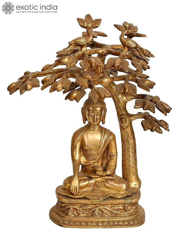 12" Lord Buddha Meditating Under the Bodhi Tree (Tibetan Buddhist Deity) In Brass | Handmade | Made In India