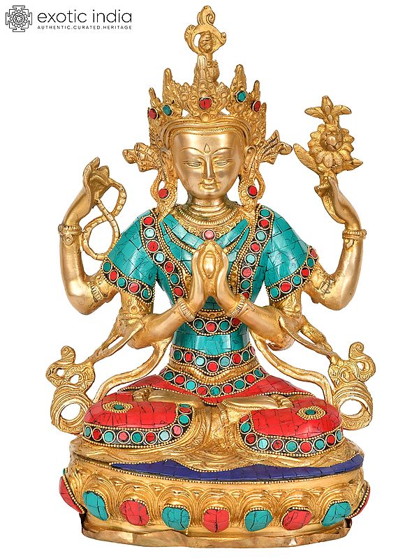 13" Chenrezig (Tibetan Buddhist Deity) In Brass | Handmade | Made In India