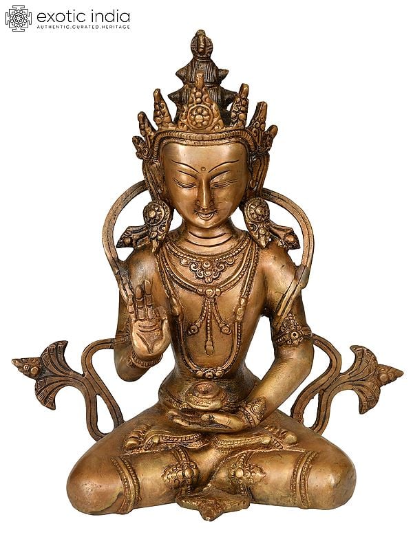 10" Crown Buddha (Tibetan Buddhist Deity) In Brass | Handmade | Made In India