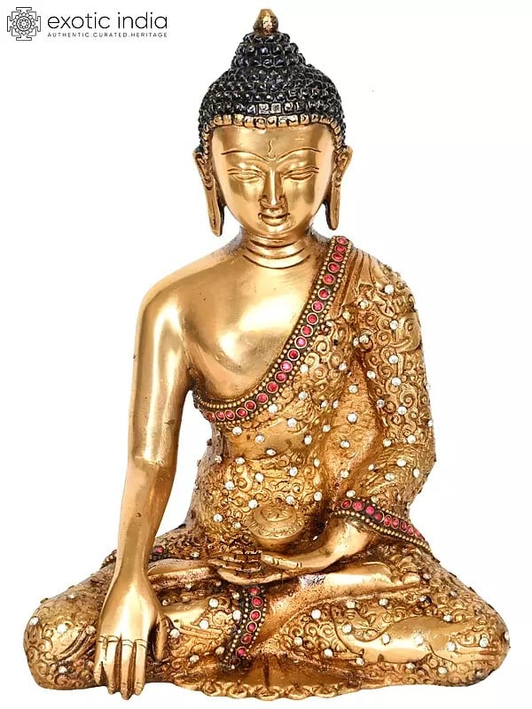 8" Lord Buddha in Bhumisparsha Mudra (Tibetan Buddhist) In Brass | Handmade | Made In India