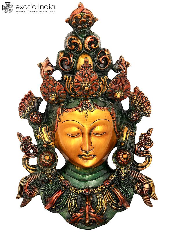 12" Golden Devi Tara Wall-Hanging Mask in Brass | Handmade | Made in India