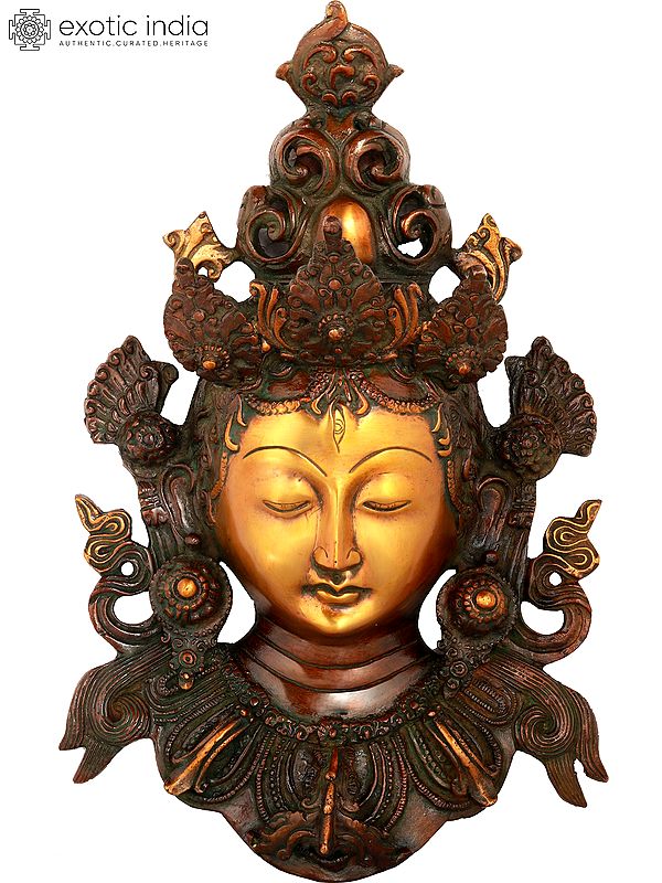 12" Golden Devi Tara Wall-Hanging Mask in Brass | Handmade | Made in India