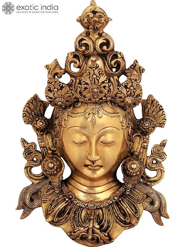 12" Golden Devi Tara Wall-Hanging Mask in Brass | Handmade | Made in India