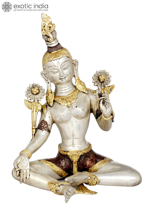 10" Goddess Green Tara (Tibetan Buddhist) In Brass | Handmade | Made In India