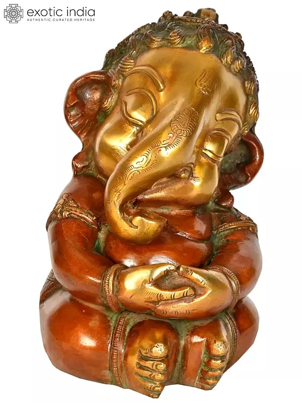 8" Cute Baby Ganesha Brass Statue | Handmade | Made in India