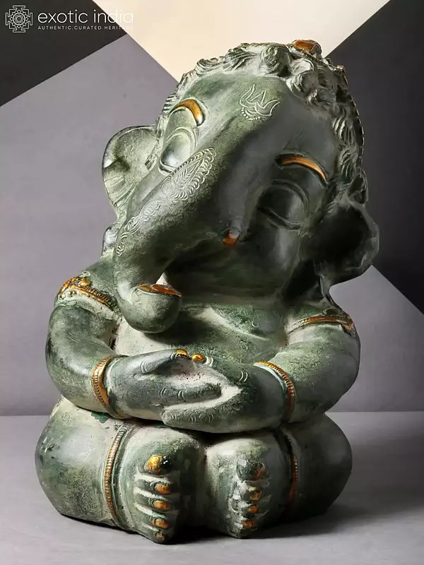8" Cute Baby Ganesha Brass Statue | Handmade | Made in India