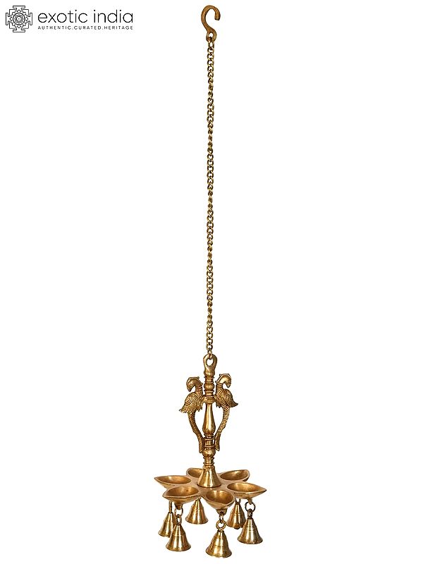 10" Parrot Hanging Lamp with Bells in Brass | Handmade | Made in India