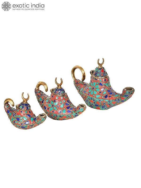 7" Aladdin Magic Chiraag (Set of Three) In Brass | Handmade | Made In India