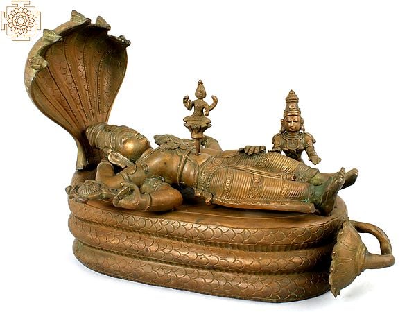 18" Shesha-Shayi Lord Vishnu | Handmade | Madhuchista Vidhana (Lost-Wax) | Panchaloha Bronze from Swamimalai