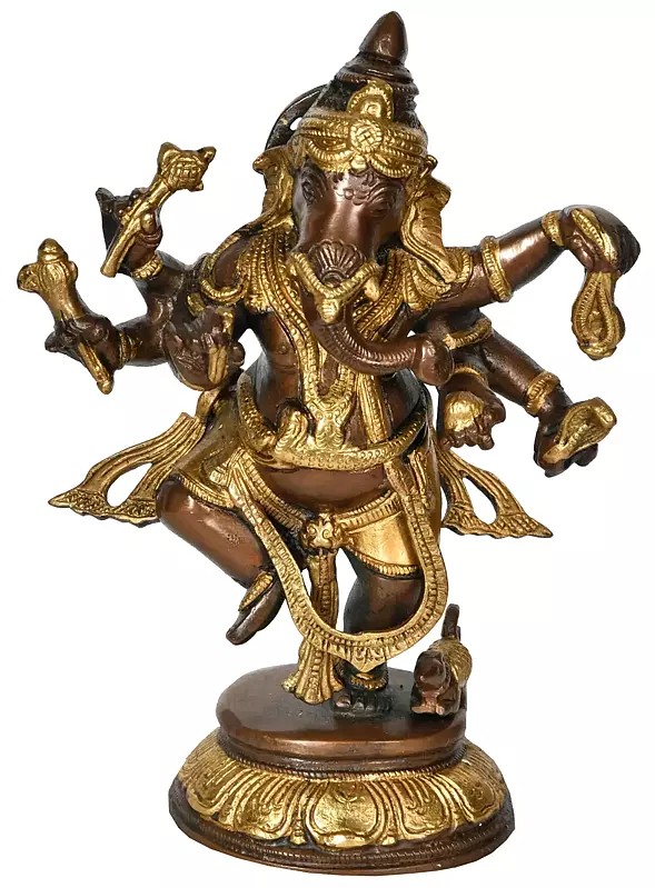 9" Dancing Ganesha In Brass | Handmade | Made In India