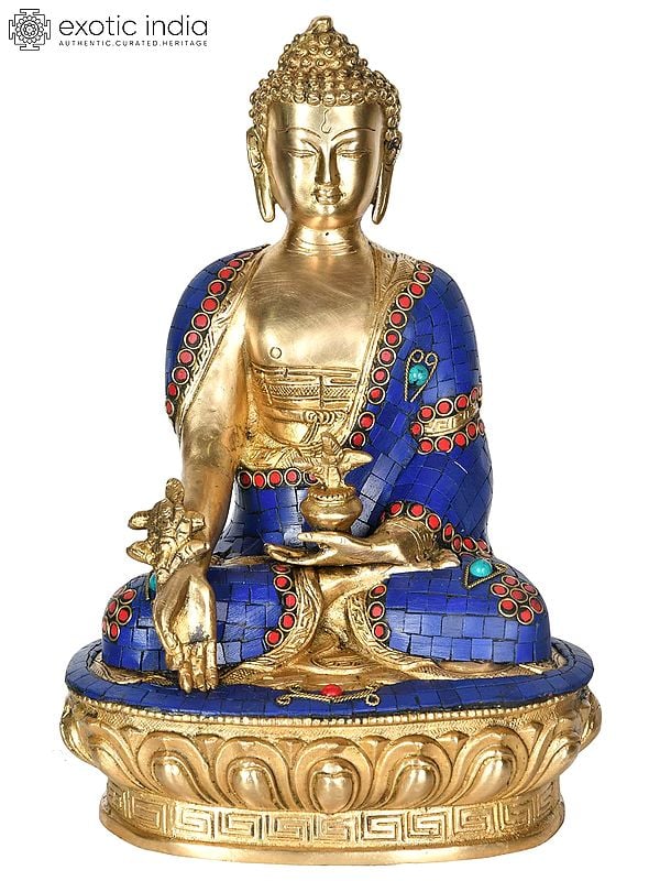 12" (Tibetan Buddhist Deity) Lapis Healing Buddha In Brass | Handmade | Made In India