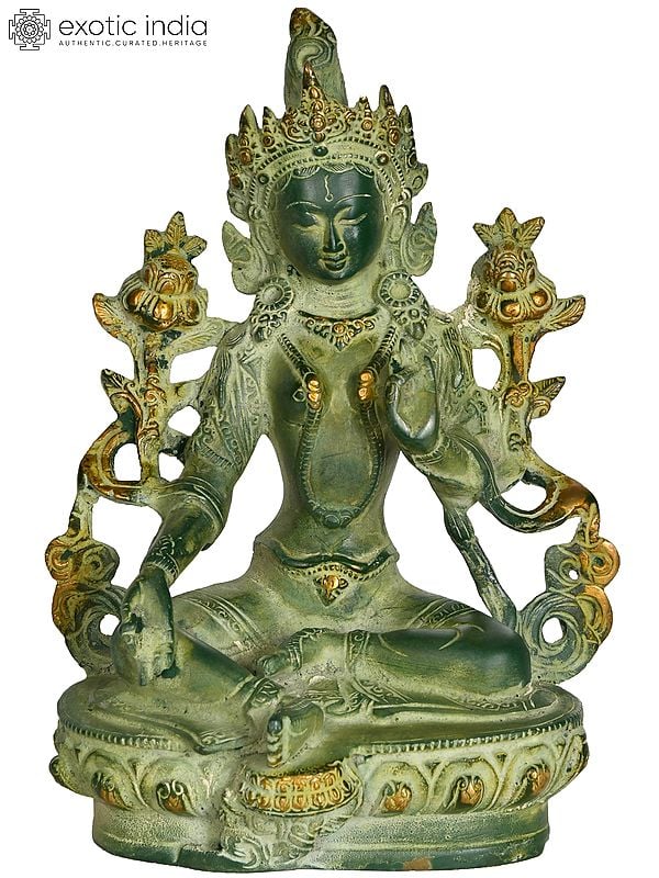 8" Brass Goddess Green Tara Statue | Buddhist Deity Sculpture