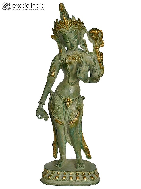 12" Standing Tara - Tibetan Buddhist Deity In Brass | Handmade | Made In India