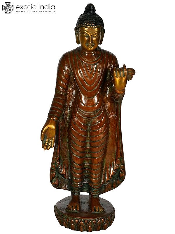 8" Standing Buddha Brass Statue | Handmade Tibetan Buddhist Idols | Made in India