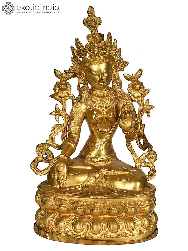 14" Seven Eyed Tibetan Budhdist Deity White Tara In Brass | Handmade | Made In India