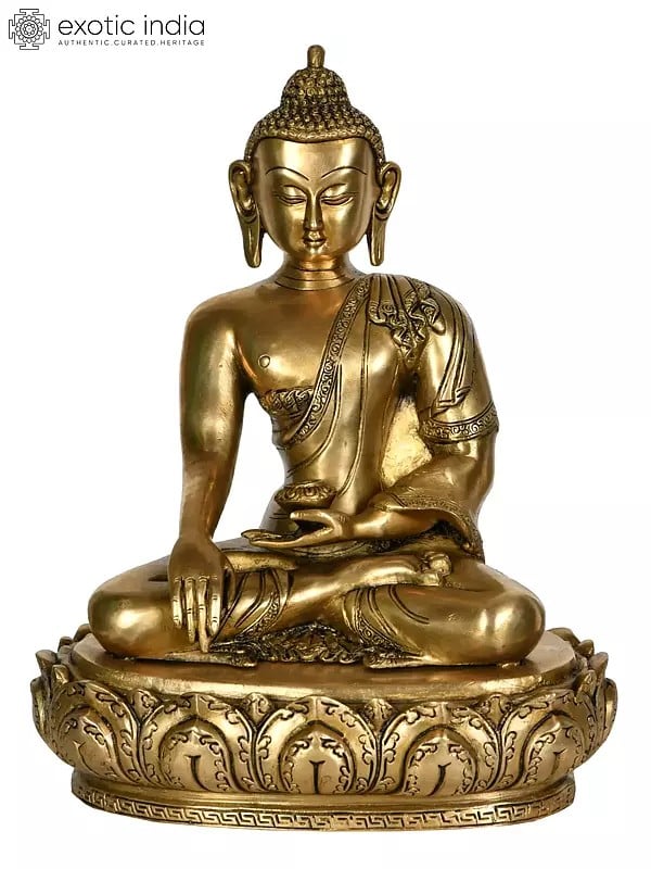 13" Lord Buddha Idol in Earth Touching Gesture in Brass | Handmade Statue | Made in India