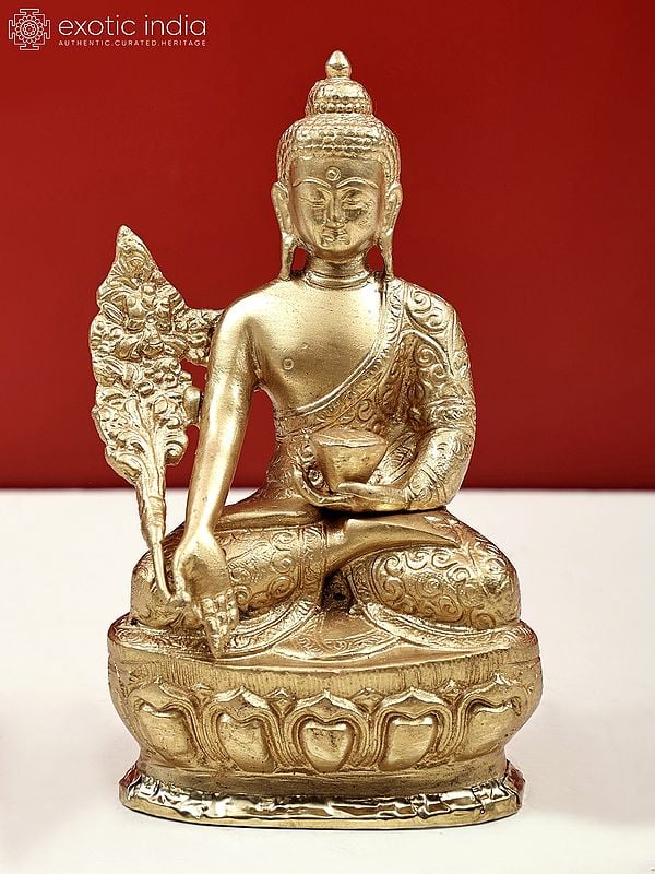 7" Medicine Buddha Sculpture | Handmade Tibetan Buddhist Brass Statue | Made in India