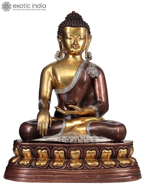 24" Lord Buddha in Earth Touching Gesture (Tibetan Buddhist) In Brass | Handmade | Made In India