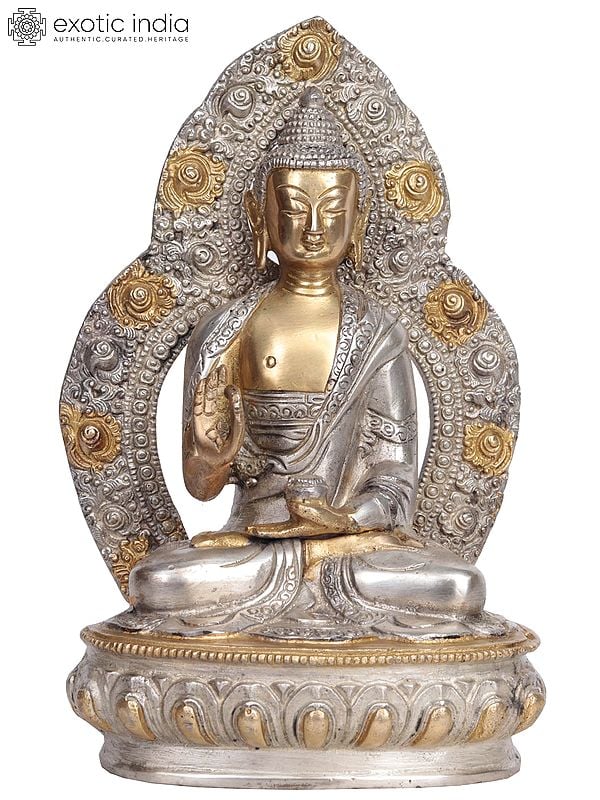 9" Preaching Buddha with Aureole (Tibetan Buddhist) In Brass | Handmade | Made In India