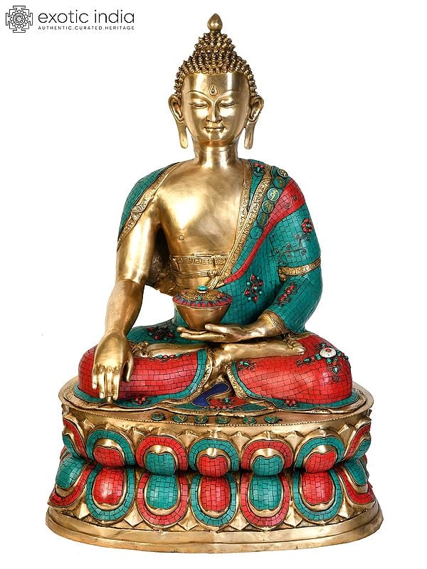 38" Large Size Buddha Invoking Mother-Earth to be His Witness In Brass | Handmade | Made In India