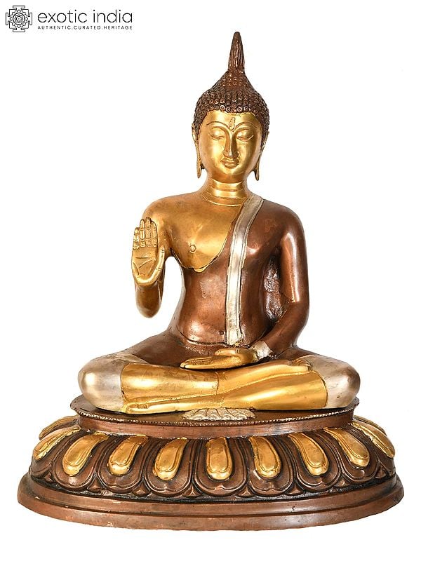 13" Thai Blessing Buddha In Brass | Handmade | Made In India