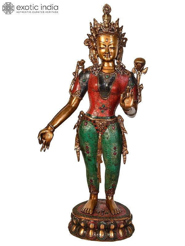 40" Large Size Standing Tara (Tibetan Buddhist) In Brass | Handmade | Made In India