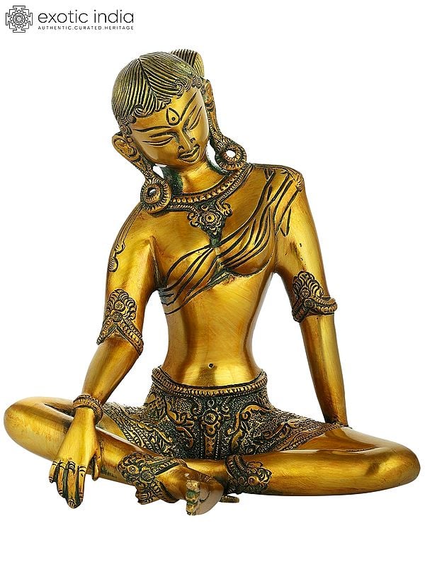 8" Tibetan Buddhist Deity Green Tara In Brass | Handmade | Made In India