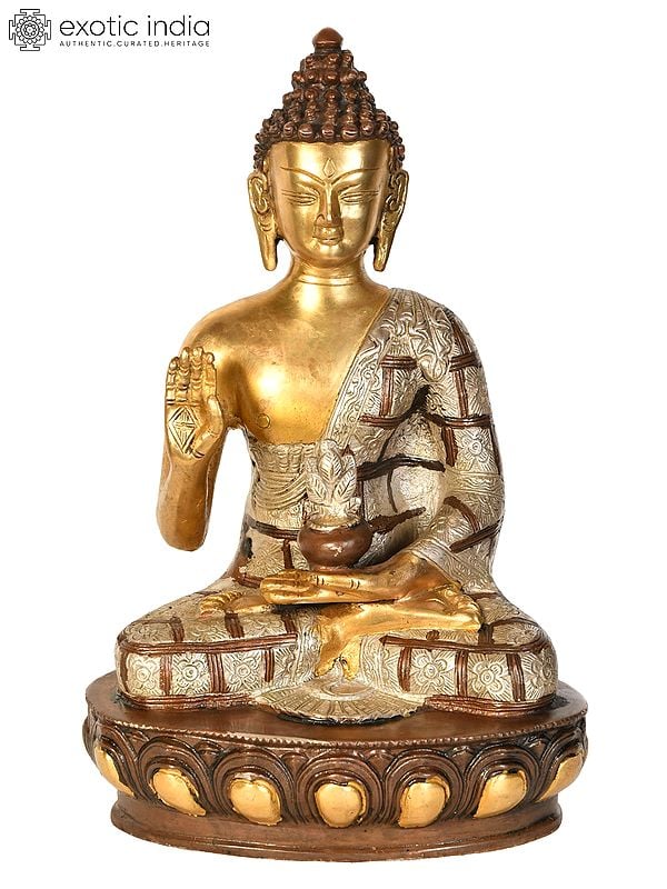 11" Tibetan Buddhist Blessing Buddha In Brass | Handmade | Made In India