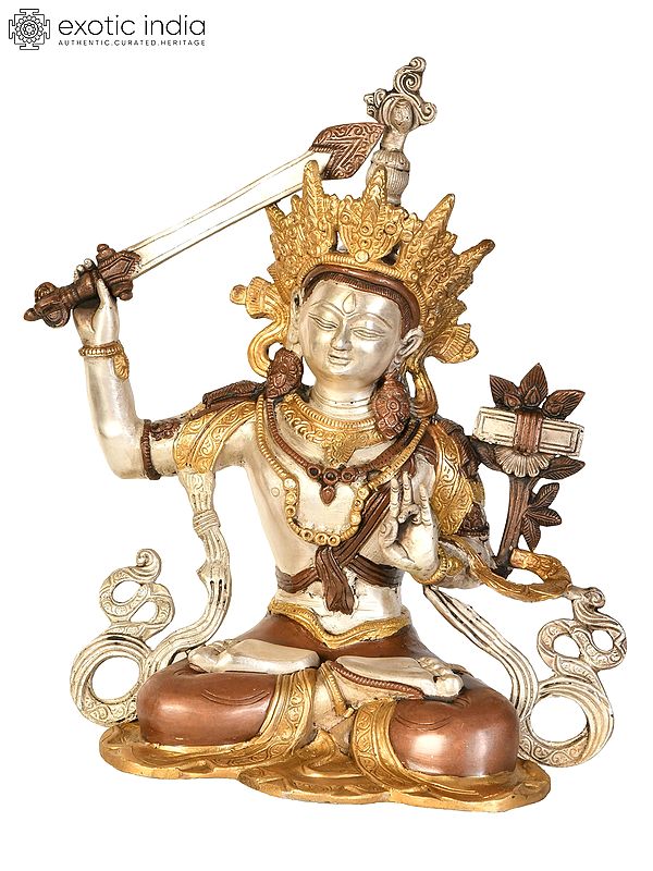 15" Tibetan Buddhist Deity Manjushri In Brass | Handmade | Made In India