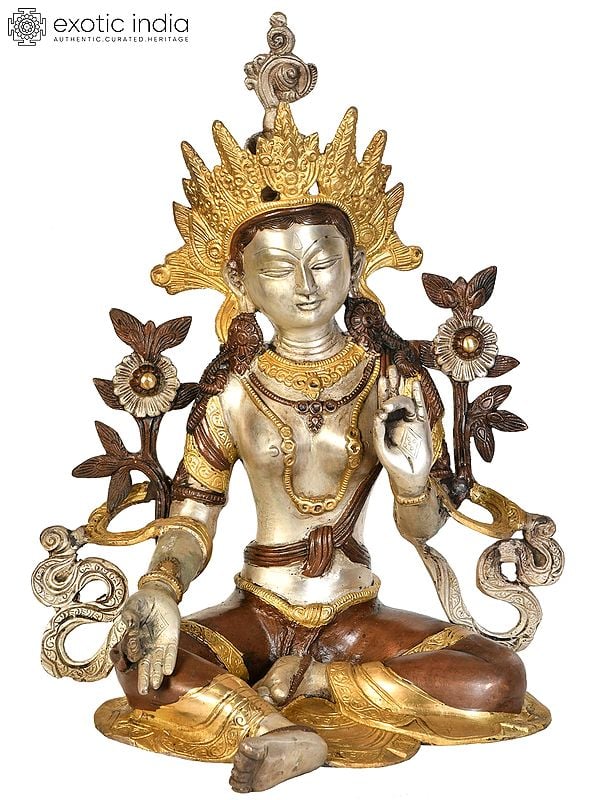 15" Tibetan Buddhist Deity Green Tara In Brass | Handmade | Made In India