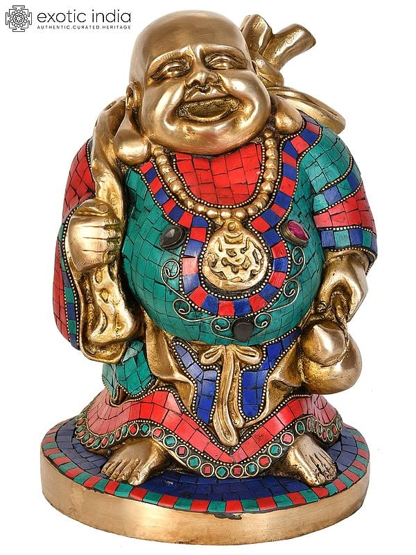 10" Tibetan Buddhist Laughing Buddha In Brass | Handmade | Made In India