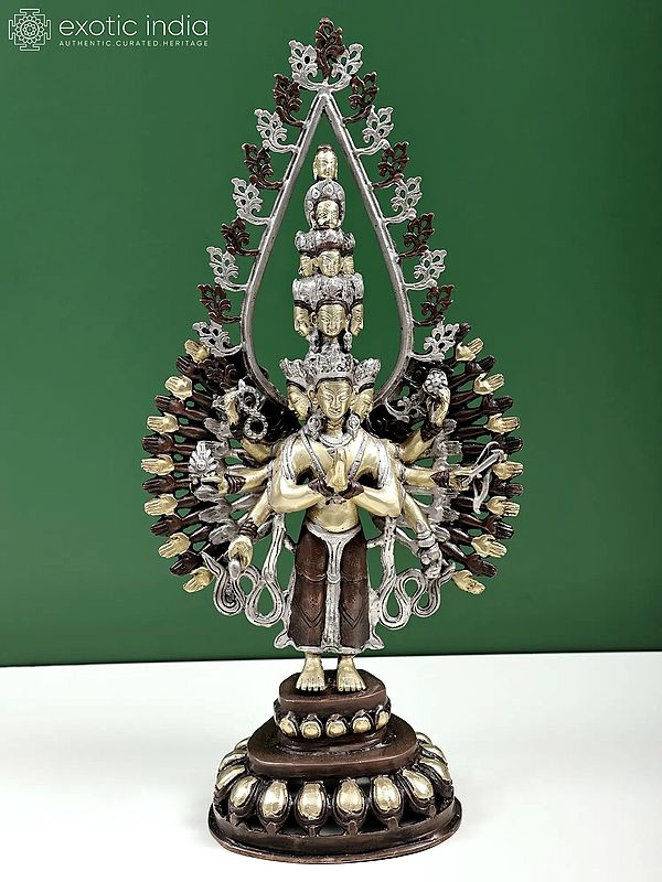 19" Eleven Headed Thousand-Armed Avalokiteshvara Brass Statue | Handmade Tibetan Buddhist Idol | Made in India