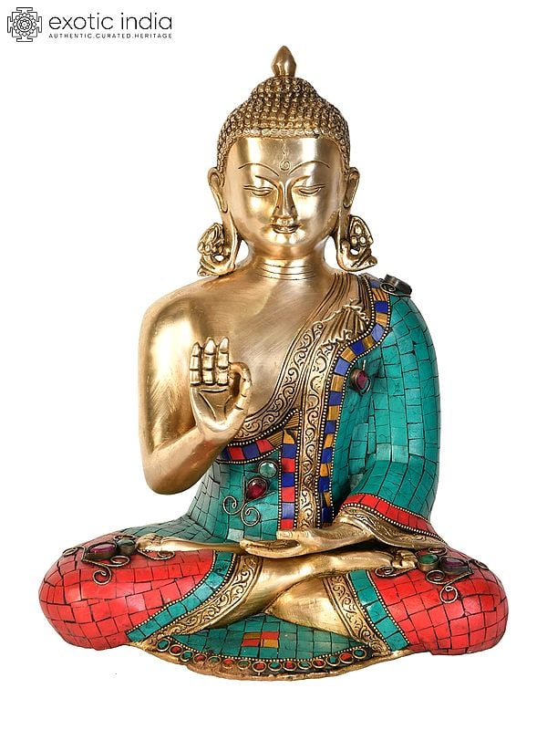 12" Tibetan Buddhist Lord Buddha Preaching His Dharma In Brass | Handmade | Made In India