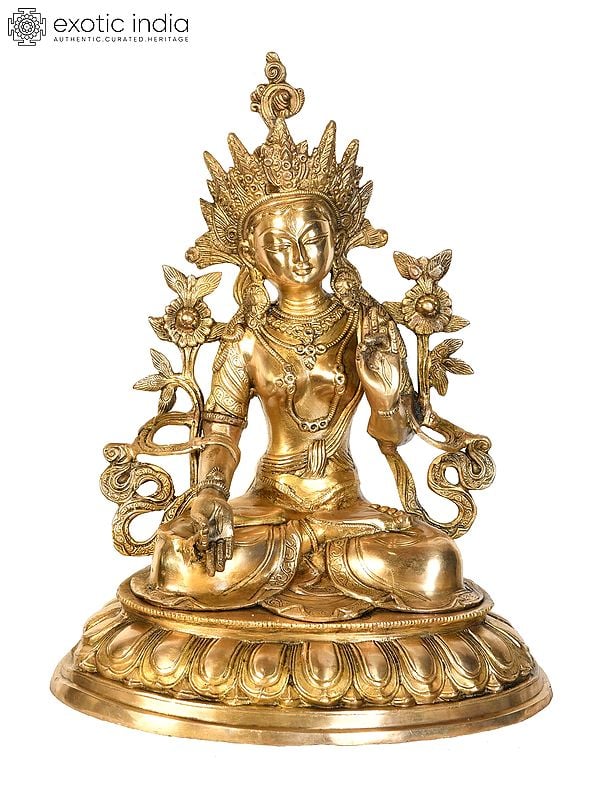 18" Tibetan Buddhist Deity White Tara In Brass | Handmade | Made In India