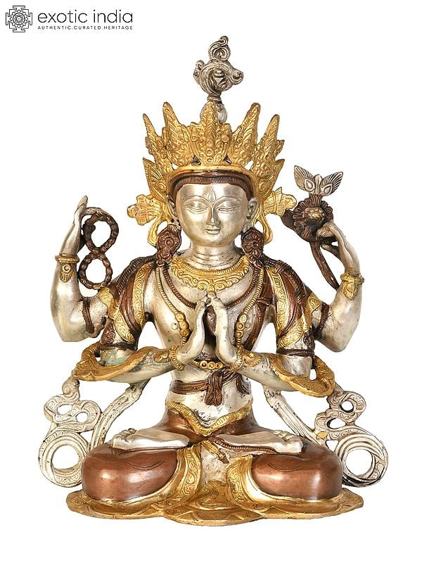 15" Tibetan Buddhist Deity Chenrezig In Brass | Handmade | Made In India