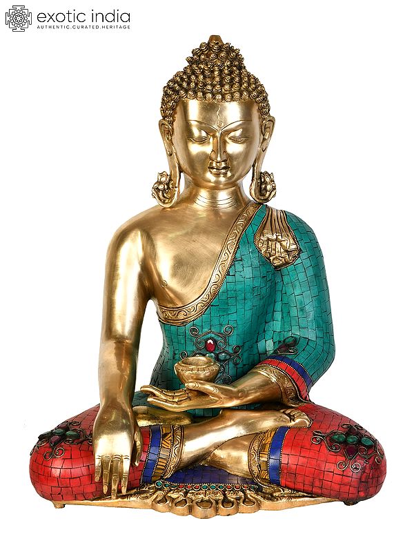 19" Tibetan Buddhist Lord Buddha in Earth Touching Gesture In Brass | Handmade | Made In India