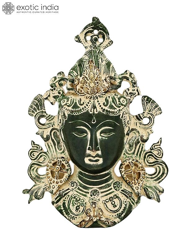 8" Tibetan Buddhist Goddess Tara Mask (Wall Hanging) In Brass | Handmade | Made In India