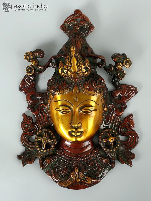 8" Tibetan Buddhist Goddess Tara Mask (Wall Hanging) In Brass | Handmade | Made In India