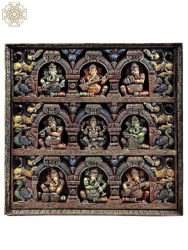Musical Ganesha Panel with Ganesha Worshiping The Shiva Linga