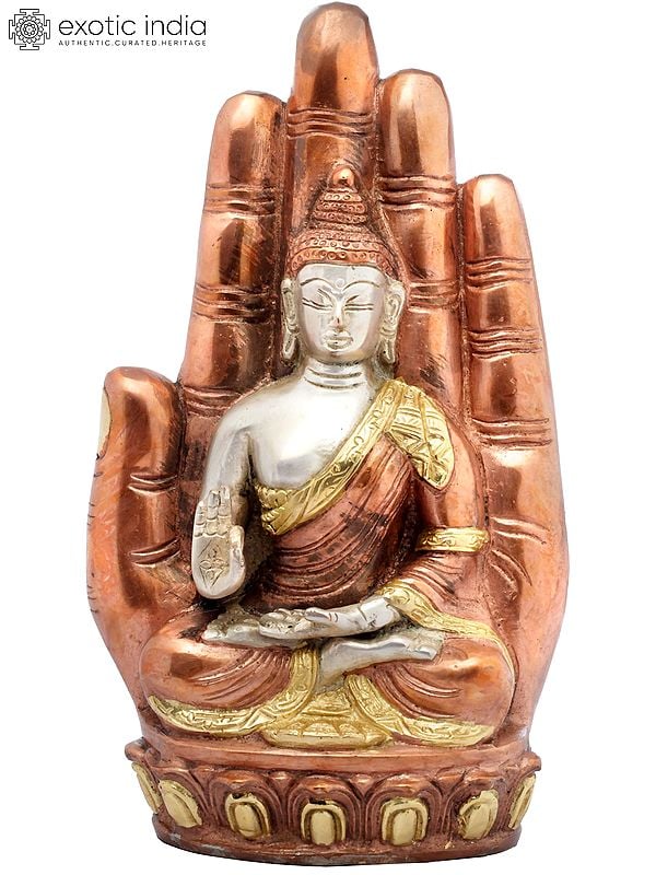 9" Buddha in Hand (Tibetan Buddhist) In Brass | Handmade | Made In India